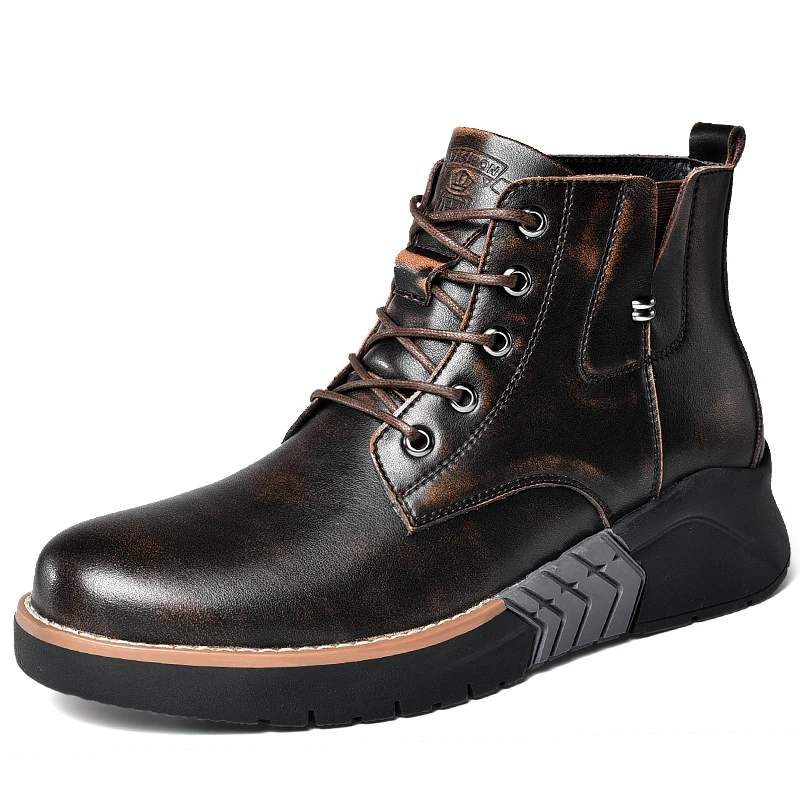 Autumn Boots For Men Brand Designer Ankle Men Boots Height Increase Vintage Fashion Mens Boots Leather Working Safety Boot
