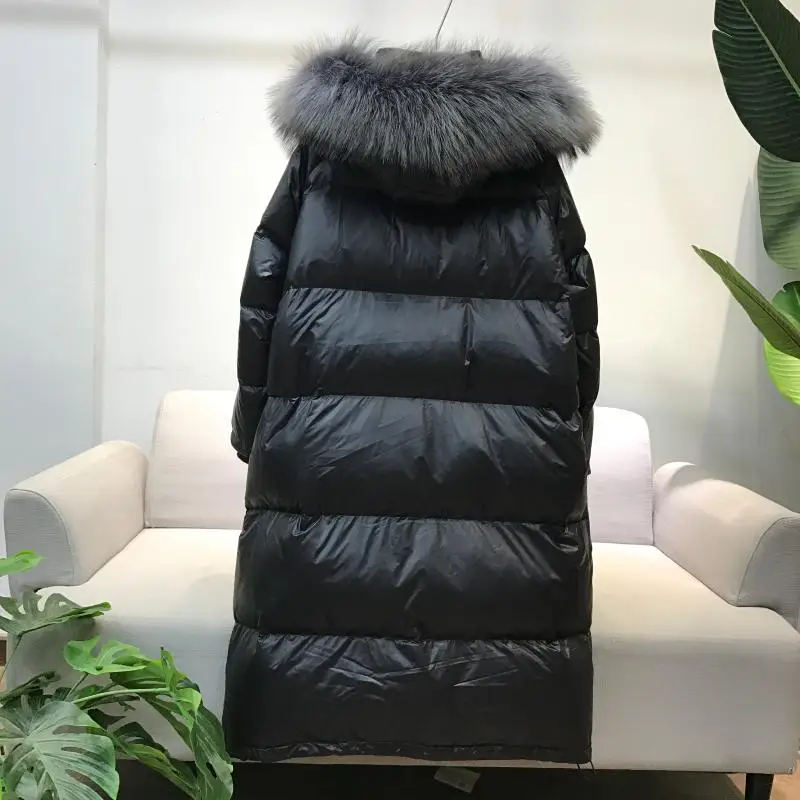 Xlong Parkas для женщин зима большой натуральный мех зима с капюшоном черная куртка негабаритная Водонепроницаемая теплая куртка на утином пуху для женщин