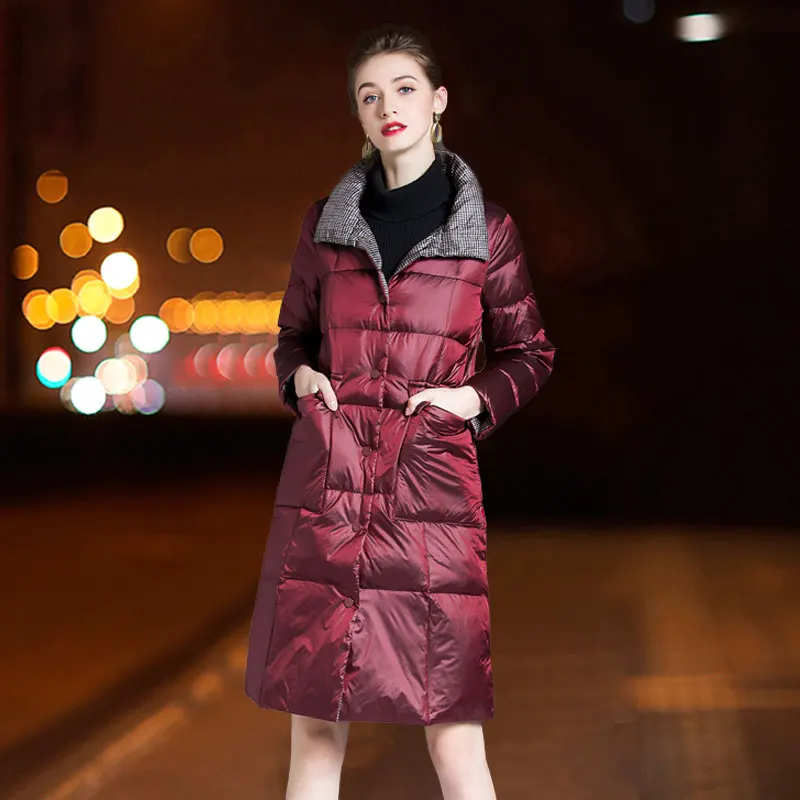 FTLZZ Women Double Sided Down Long Jacket Winter