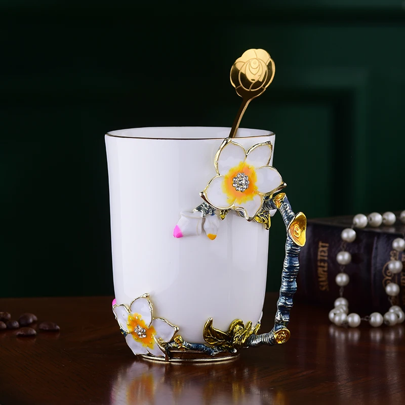 Ручной работы эмалированная чайная чашка кофейная чашка с ложкой бытовой чайный набор Высокое качество Костяной фарфор кофейная чашка набор кружка для завтрака чашка для молока - Цвет: 1pcs