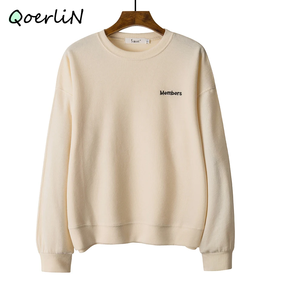 Harajuku Autumn Pullovers Women Letter Embroidered Sweatshirts Loose Korean Pulls Streetwear Long Sleeve Pullovers