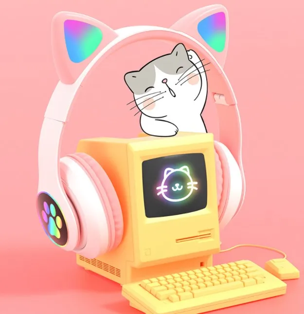 ZK40 Cute Cat Ear Bluetooth Headphones Music Wireless Earphone Earbud With Mic Bass Noise Canceling Headset Children Kids Gifts