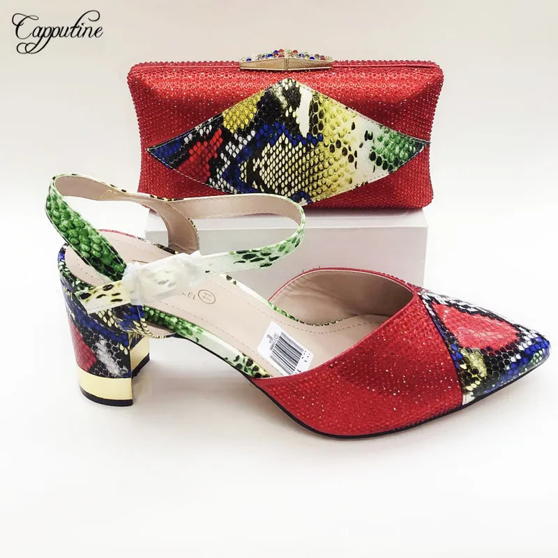 

Fashion Red Spring/Autumn Lady Pointed Toe Shoes With Purse Bag For Party 2096-2 Heel Height 8.5CM