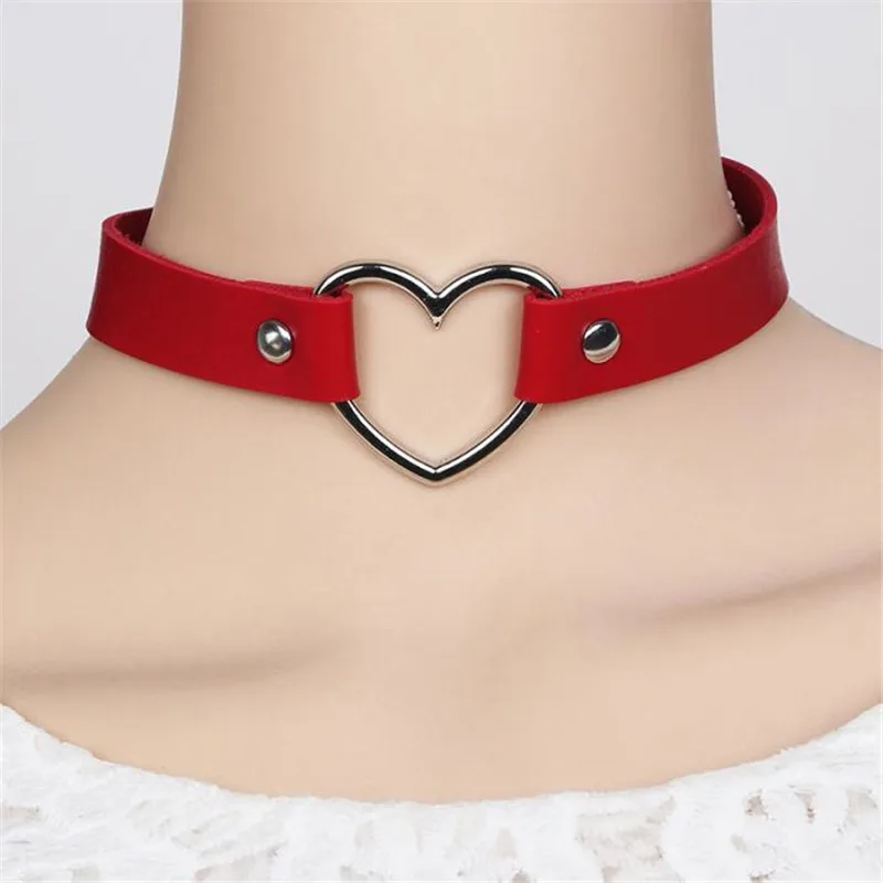 

10pcs/lot Wholesale Black Leather Big Heart Velvet Choker Necklace Punk Button Tattoo Rivet Chocker PU Collar Jewelry collier