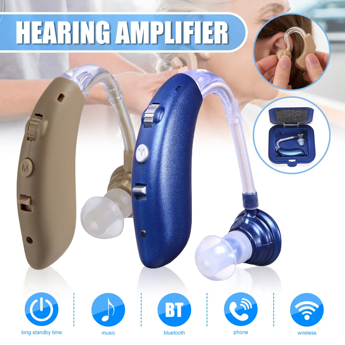

1X Rechargeable USB Wireless bluetooth Mini Digital Hearing Aid Sound Amplifier Ear Care Tools for Elderly/Hearing Loss Patient