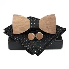 Деревянный галстук-бабочка носовой платок набор мужской галстук-бабочка с деревянной коробкой для свадебной вечеринки модные черные галстуки бизнес