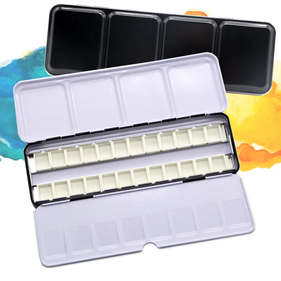 Empty Watercolor Paints Tins Box Palette with 6/12/24 Pcs Full Pans and 12/24/48 Half Pans for Art Painting