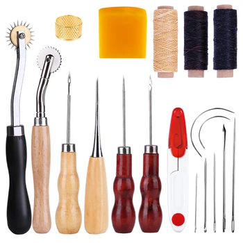 

Nonvor 19Pcs Leather Craft Make Hand Stitching Sewing Tools Set Professional Sewing Machines with Accessories DIY Saddle Groover