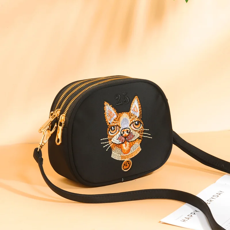 

New Style Waterproof Nylon Cloth Casual Mobile Phone Bag Women's Fashion Versatile Ethnic-Style Embroidered Crossbody Bag
