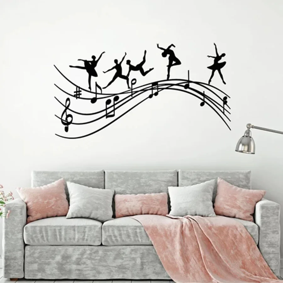 Ballet Silhouette Wall Decal Studio Dancers Music Note Jump Melody Ballerina Vinyl Glass Sticker Dance Room Interior Decor S1465 | Дом и сад