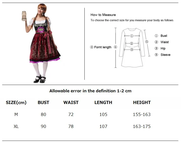 Женский костюм для Октоберфеста, Германия, традиционная Баварская пивная часть, наряд, французская вонь, длинное платье, таверна, маскарадное платье горничной - Цвет: 5015