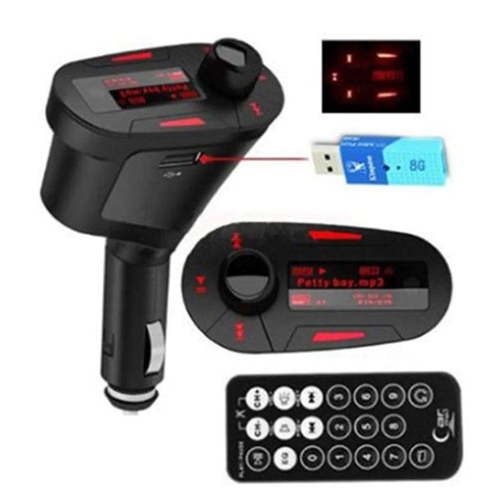 Автомобильный комплект MP3-плеер беспроводной FM USB передатчик SD MMC Красный ЖК Авто Аудио плеер дистанционное управление
