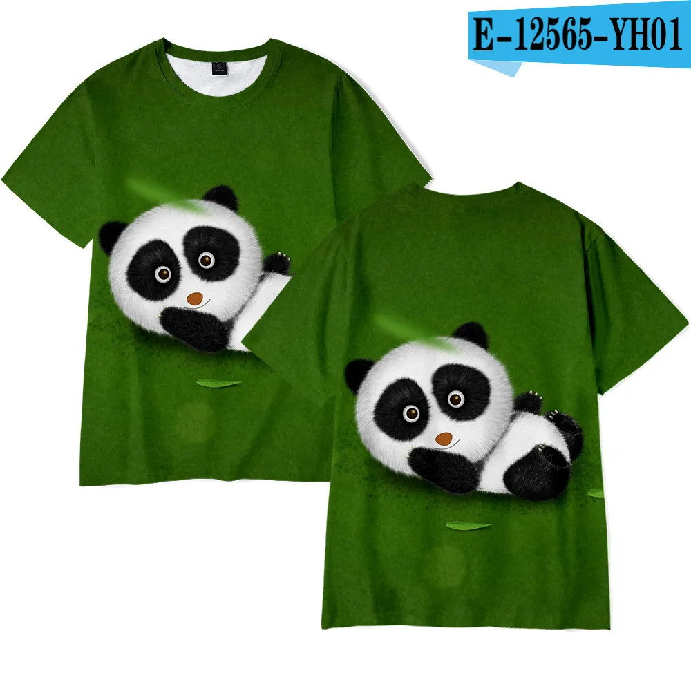 

Panda panda eating bamboo cute animal 3D digital color printing personality loose men and women T-shirt 2021