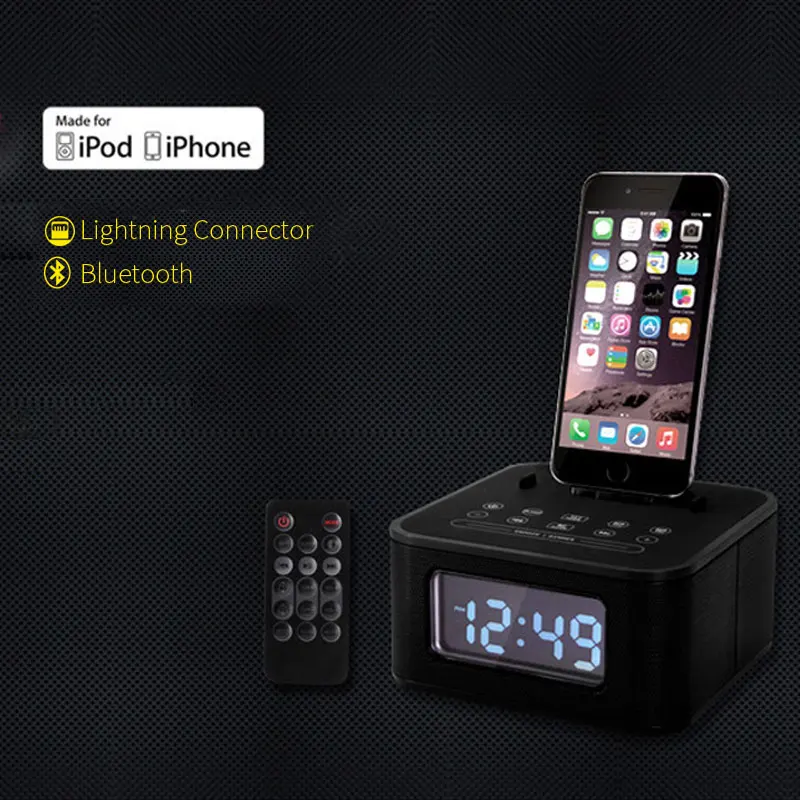 MFI Сертификация LED Будильник с fm радио Bluetooth динамик USB зарядка AUX вход для