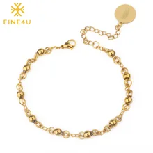 FINE4U B230 браслеты с подвесками из нержавеющей стали для женщин 5 мм Золотой Цвет бусины браслет четки ювелирные изделия