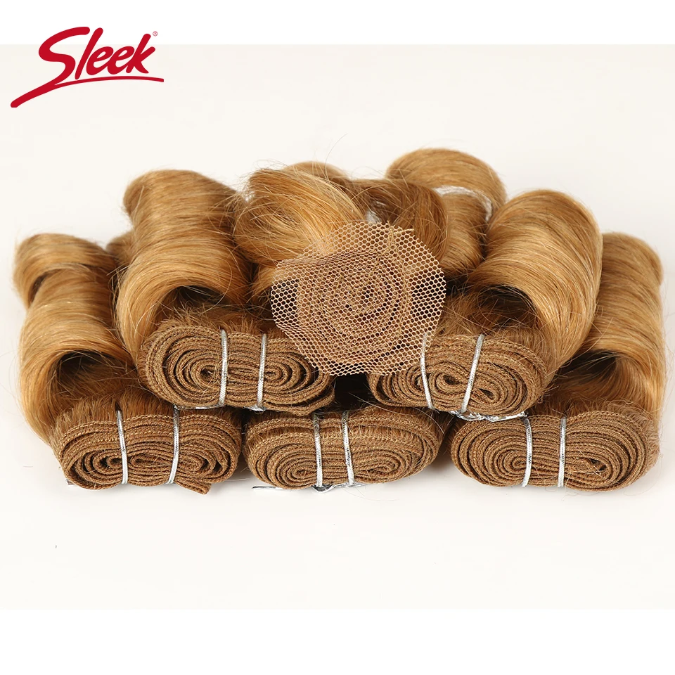 Sleek Double Drawn Loose Wave Blonde #27 33# Brown 4# Color Short Brazilian Bundles With Clocure Cheap Remy Human Hair 158 Grams