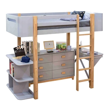 

Solid Wooden Twin Loft Bed Strong Sturdy Frame For Kids Safe Sleeping Bed With Desk And Bookshelf 82" X 44" X 67"H