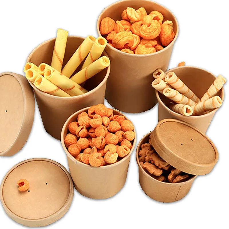 50pcs/pack Large Capacity Disposable Kraft Paper Bowl With Paper