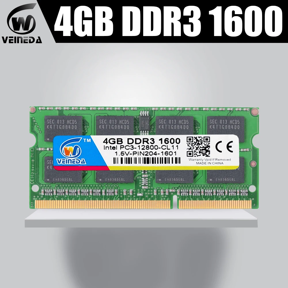 Оперативная память VEINEDA DDR3 ОЗУ Sodimm ddr3 4 Гб 1600 1333 МГц для всех ноутбуков Intel AMD