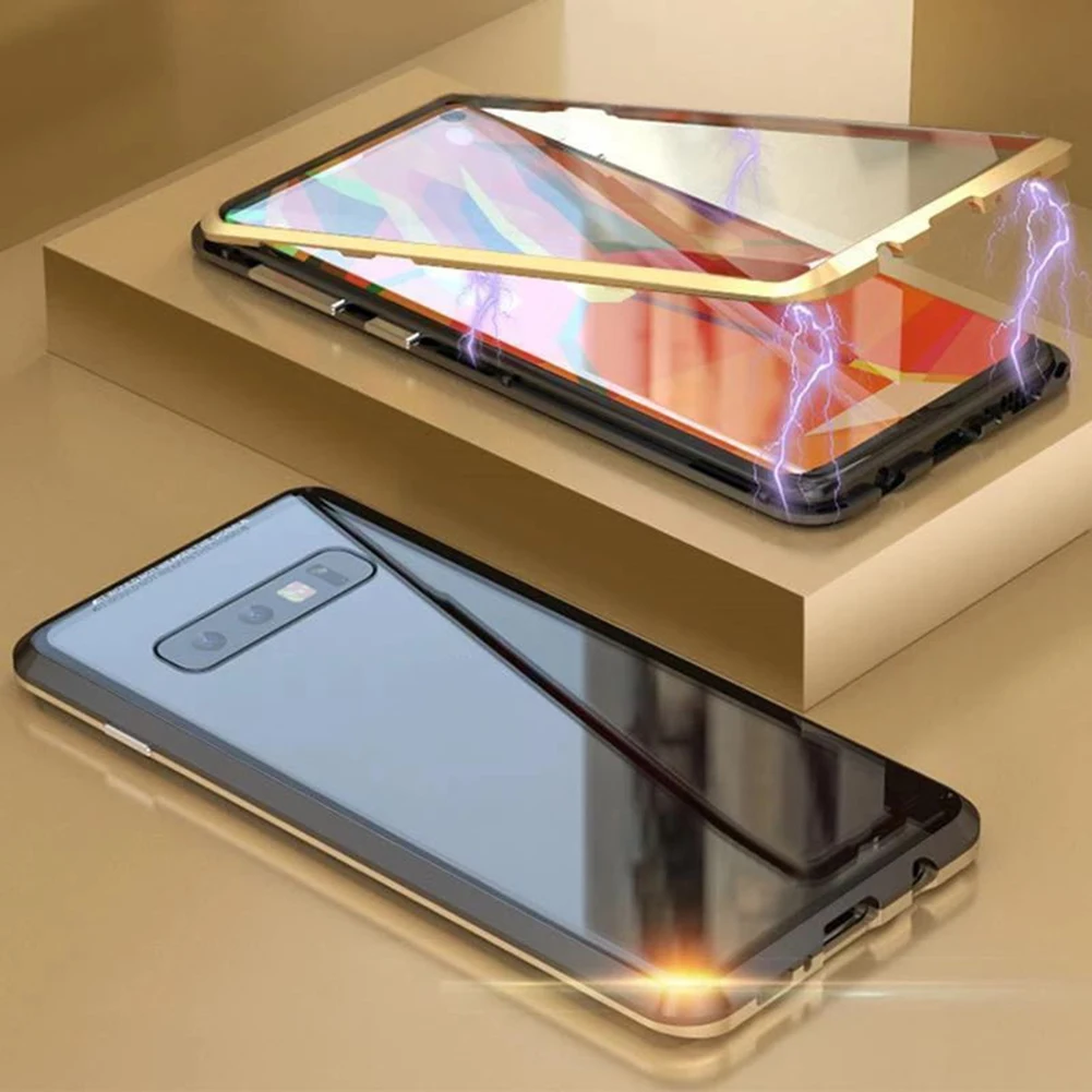 Samsung Galaxy Note 10/10 Plus Магнитный чехол для мобильного телефона с металлической задней магнитной рамкой прозрачный чехол из закаленного стекла
