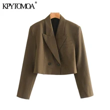 Винтажная стильная офисная одежда двубортный блейзер пальто для женщин модная женская верхняя одежда с длинным рукавом шикарный короткий стиль Топы