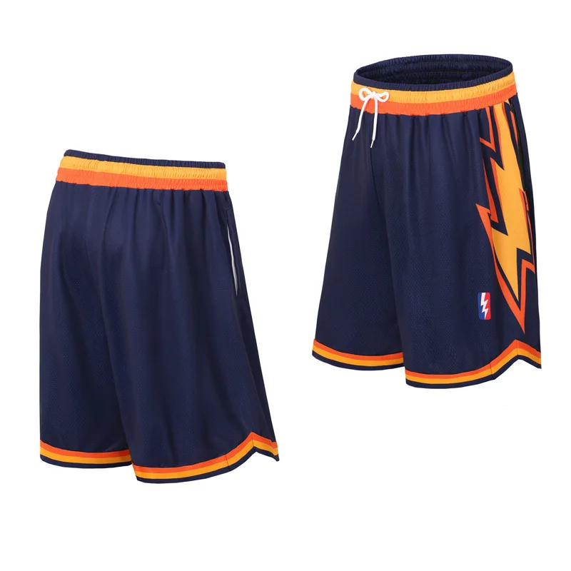 Summer Men's Mesh Basketball Shorts Thin Warrior Curry Same Style Lightning Basketball Team Mesh Basketball Shorts