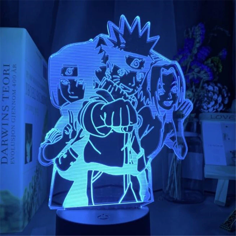 Anime 3D Night Light Illusion Light Naruto Team 7 Sasuke Kakashi Hatake Itachi Uchiha LED Touch Table Decoration Light Kids Gift