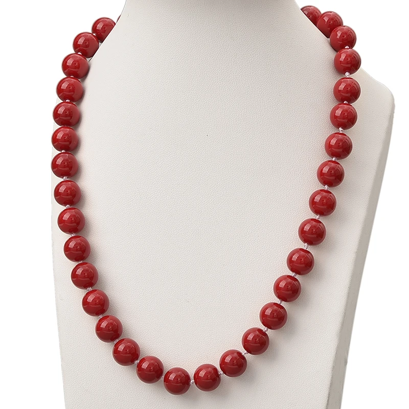 

New Fashion Red Coral Necklace 10mm Round Simple Style Handmade DIY Synthetic Coral Necklace 18inch Women Anniversary Gift H835