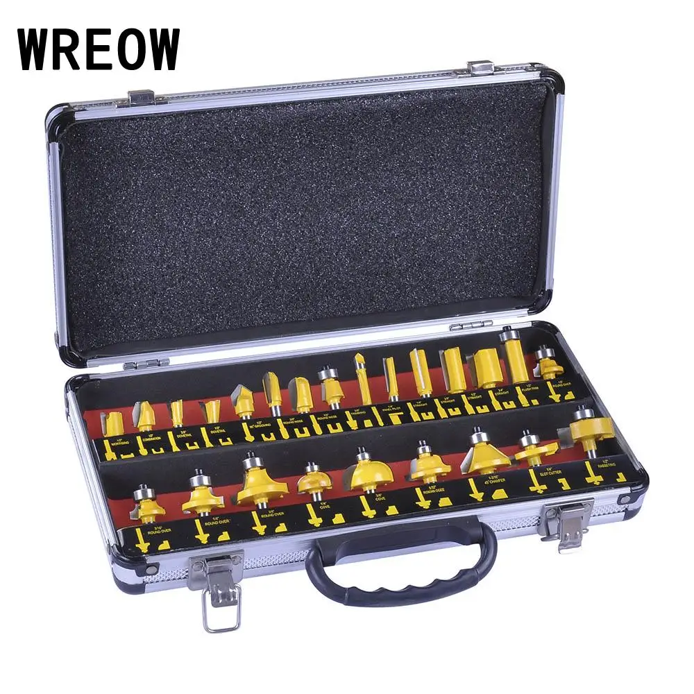 

24PCS1/4in Milling Cutter Router Bit Set Tungsten Carbide Tipped Router Bits Woodworking Cutting Tools Alloy Case Milling Cutter