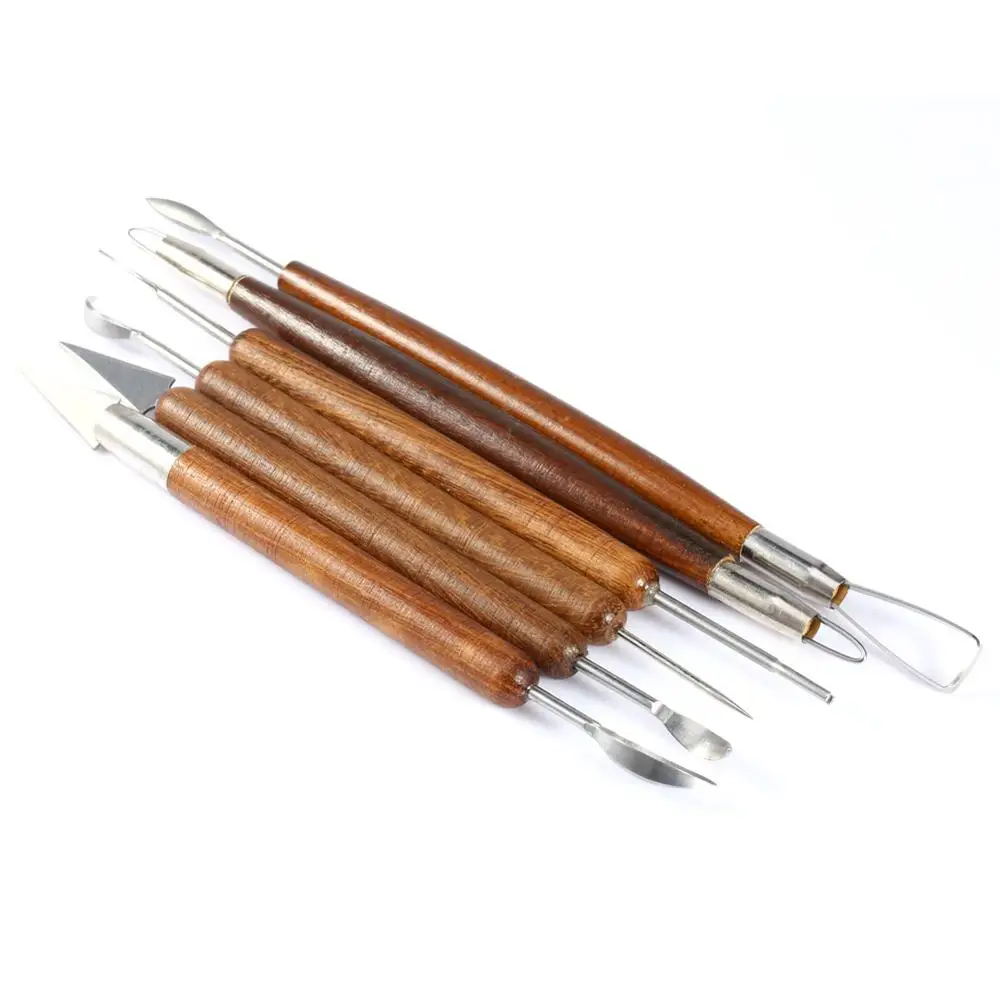 

6PCS sculpting tool Pottery Tools Wood Handle Pottery Set Wax Carving Sculpt Polymer Shapers Pottery Clay Ceramic Tool