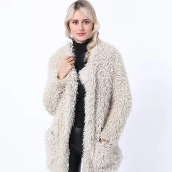 

Fall and Winter 2019 New Fur Sheep Plushing Overcoat with Long and Medium-length Fur in Women's Leisure lapel