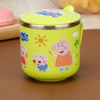 

Original Peppa Pig Stainless Steel Children's Water Cup Double Layer with Handles Cartoon Anime Cup Children Christmas Gift 2P45