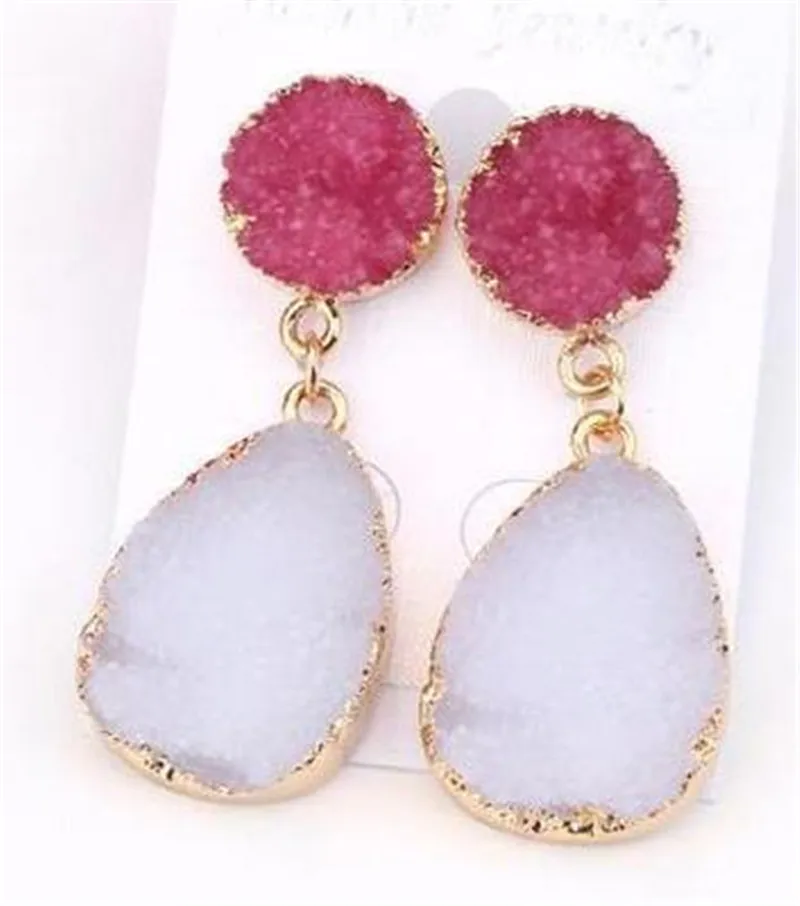 9Fashion Druzy Pink Resin Earrings Water Drop Earrings For Women Jewelry Pendientes Mujer Gifts For Women Accessories