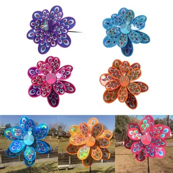 

Double Layer Peacock Sequins Windmill Colorful Wind Spinner Kids Toy New