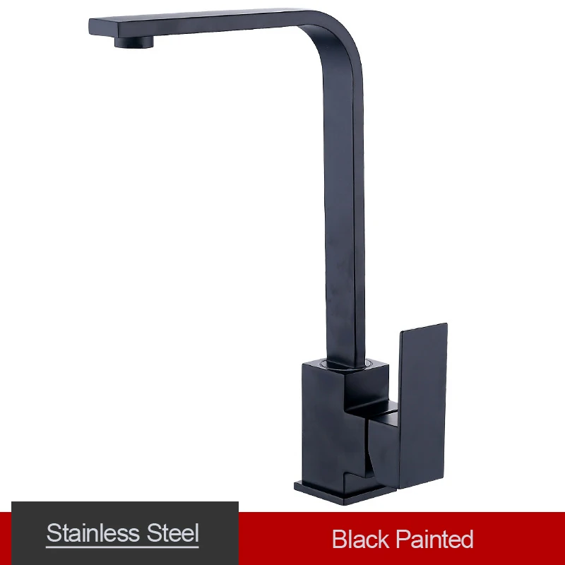 Black Painted Смеситель для кухонной воды с поворотным краном на 360 градусов, черный смеситель для горячей и холодной воды с квадратной трубкой, кран для раковины из нержавеющей стали - Цвет: Black Painted