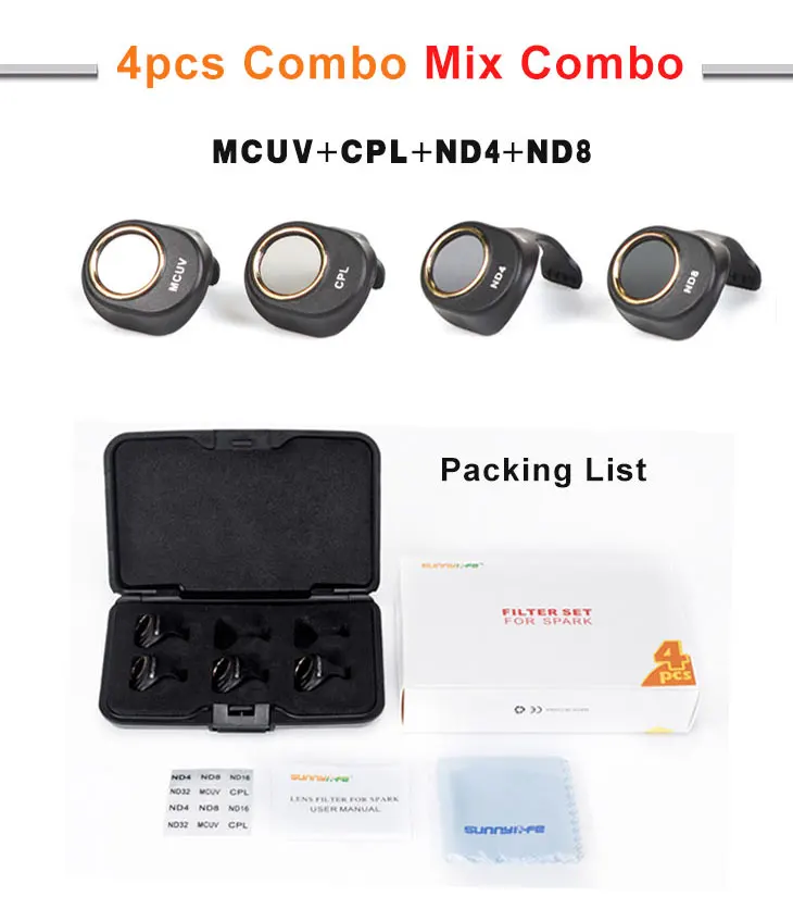 CPL UV ND4 ND8 Комплект фильтров для объектива dji SPARK camera Drone ND4 ND8 ND16 ND32 UV CPL фильтр для объектива нейтральная плотность поляризационный фильтр для камеры комплекты - Цвет: CPL UV ND4 ND8