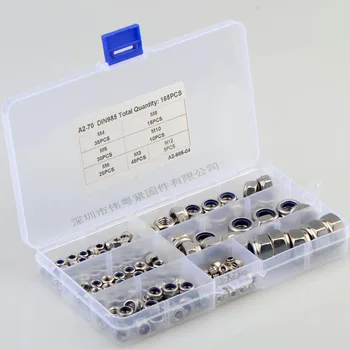

304 Stainless Steel Hex Nylon Insert Lock Nut suit M3 M4 M5 M6 M8 M10 M12 Self-locking Nylock Nut Locknut suit 165 pcs/set