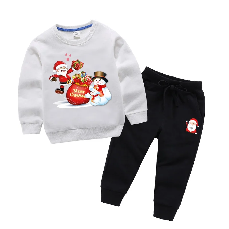 Рождественская Одежда для маленьких мальчиков и девочек, Рождественский свитер с длинными рукавами и принтом с героями мультфильмов, топы+ штаны, брючный костюм, комплект