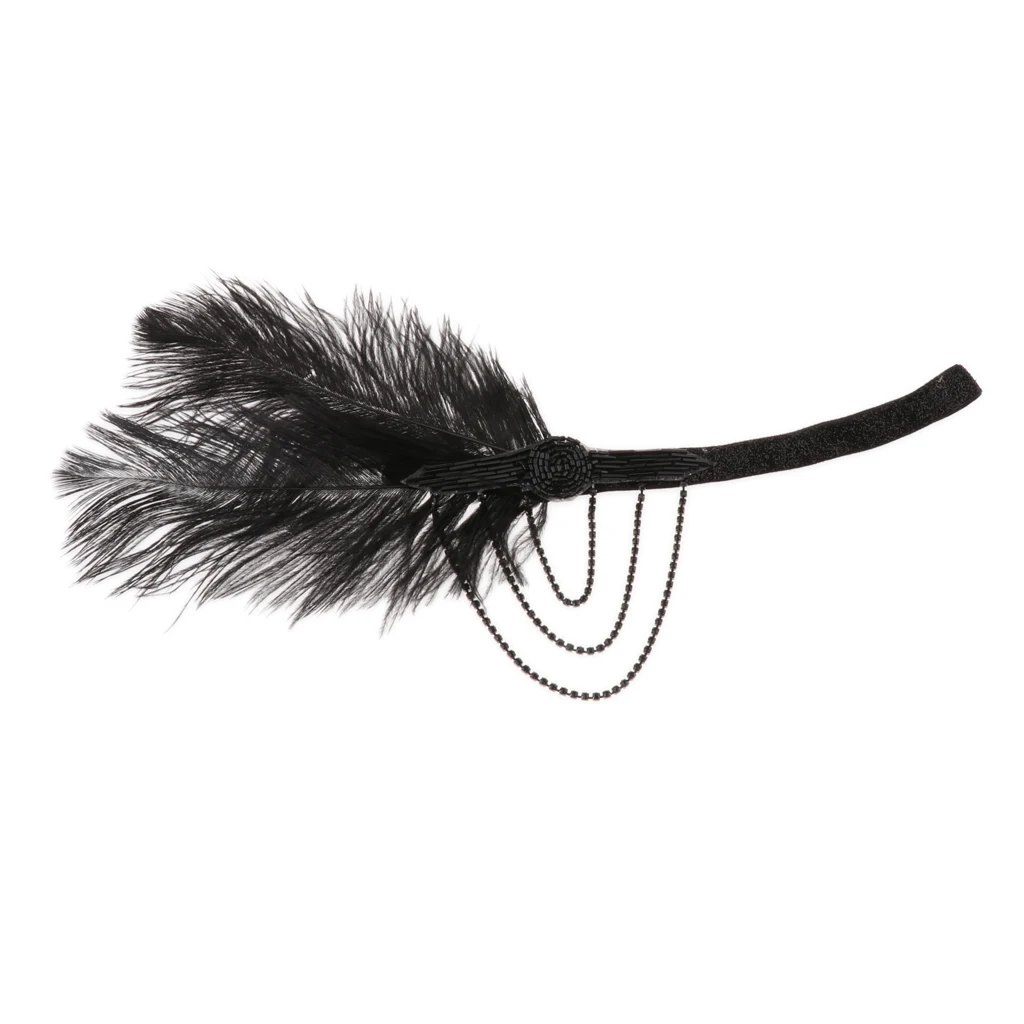 Handmade Feather Headband Flapper Feather Headpiece 1920s Beaded Headband for Women and Girls, Fashionable Hair Accessories