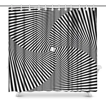 

Black and White Stripes Distorted Squares Abstract Monochrome Home Decor Waterproof Polyester Fabric Shower Curtain Bathroom