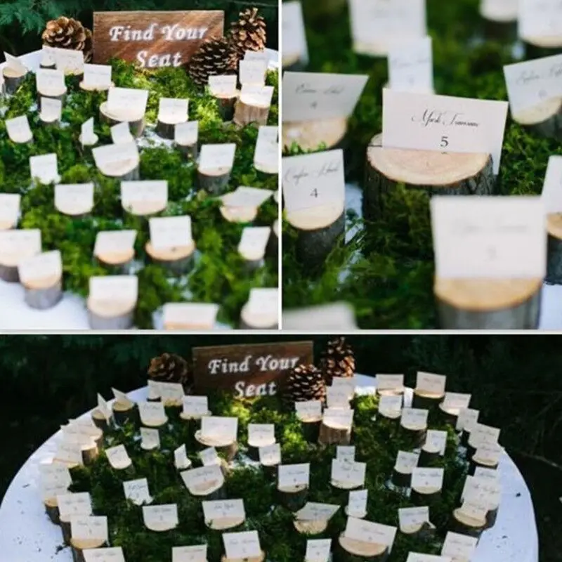 10pcs Rustic Wooden Stump Place Card Holder Number Name Menu Table Stand Picture Photo Clip Wedding Party Supplies