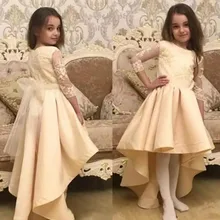 Luxury Cute Tea-Length Flower Girl Dress O-Neck Lace Appliques Lace-Up 3/4 Sleeve Satin For Wedding Children Princess Hot sale