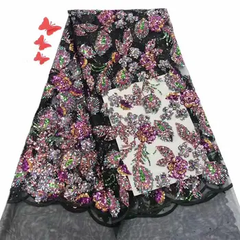 

High Quality sequins French Lace Fabric For Wedding Latest Nigerian Lace Fabric 3D Sequin Embroidery Organza Lace Fabric FFD1031