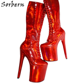 

Sorbern Multi Color Holo Knee High Women Boots 20Cm Extreme High Heel Sexy Fetish Stripper Pole Dance Heel Platform Boot Custom