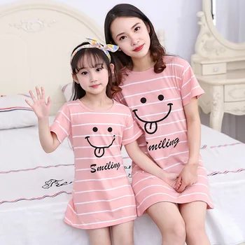 

Summer Mother Daughter Pajamas Nightgowns Cartoon Sleepwear Kids Clothes Princess Nightdress Family Pajamas for Girls Nightwear