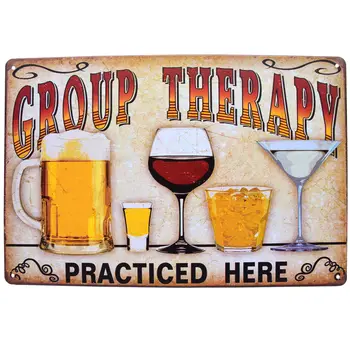 

"Group Therapy Practiced Here" Vintage Metal Tin Wall Sign Plaque Poster for Cafe Bar Pub Beer