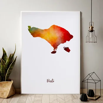 

Bali city map watercolor Map Modern City Canvas Art Print Wall Pictures for Living Room No Frame