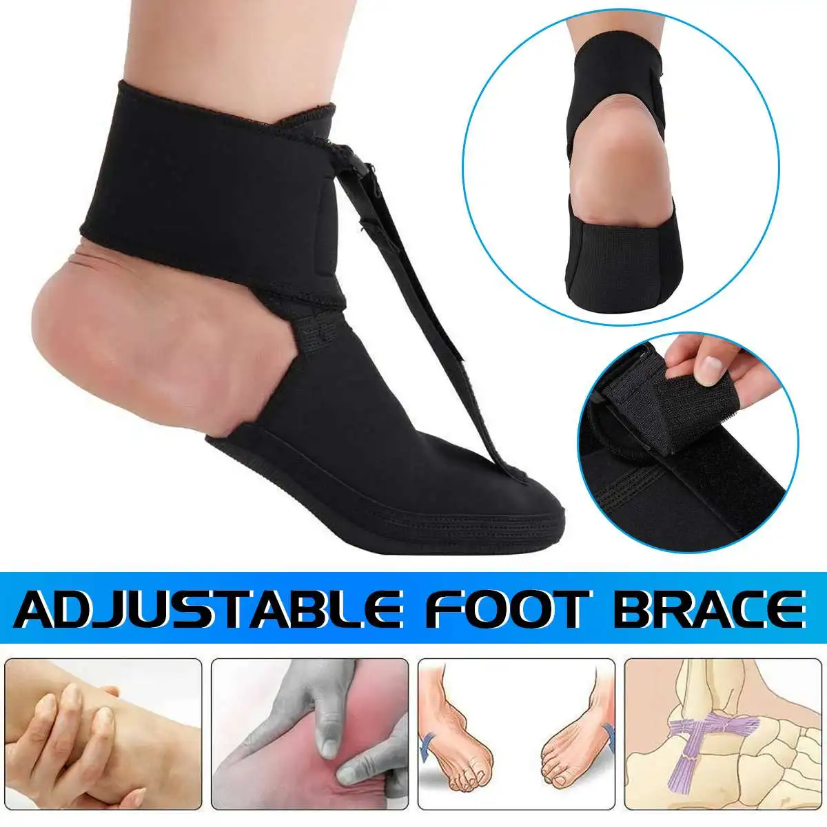  S/M/L Black Adjustable Plantar Fasciitis Night Splint Sport Pain Toe Foot Brace Support Stabilizer 