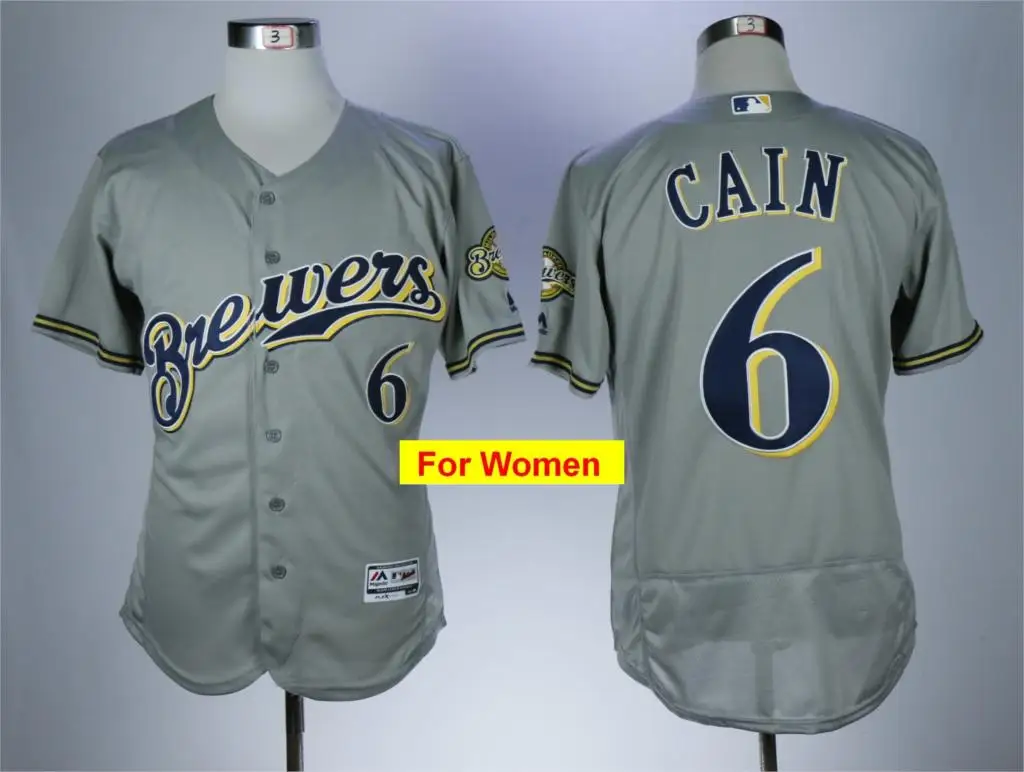 Черный Женская майка Milwaukee Christian Yelich Lorenzo Cain Eric Thames Lorenzo Cain Ryan Braun FLEX& Cool Base - Цвет: Черный