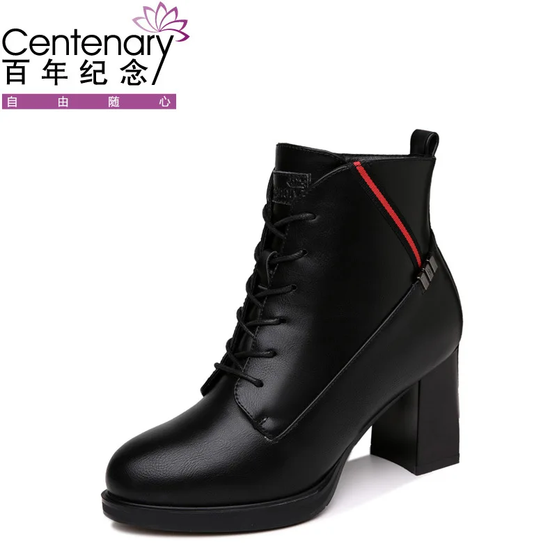 

Centennial 2019 Winter New Style round-Toe Chunky Heel Boots Side Zipper Fashion Short Boots Waterproof Platform WOMEN'S Shoes 2